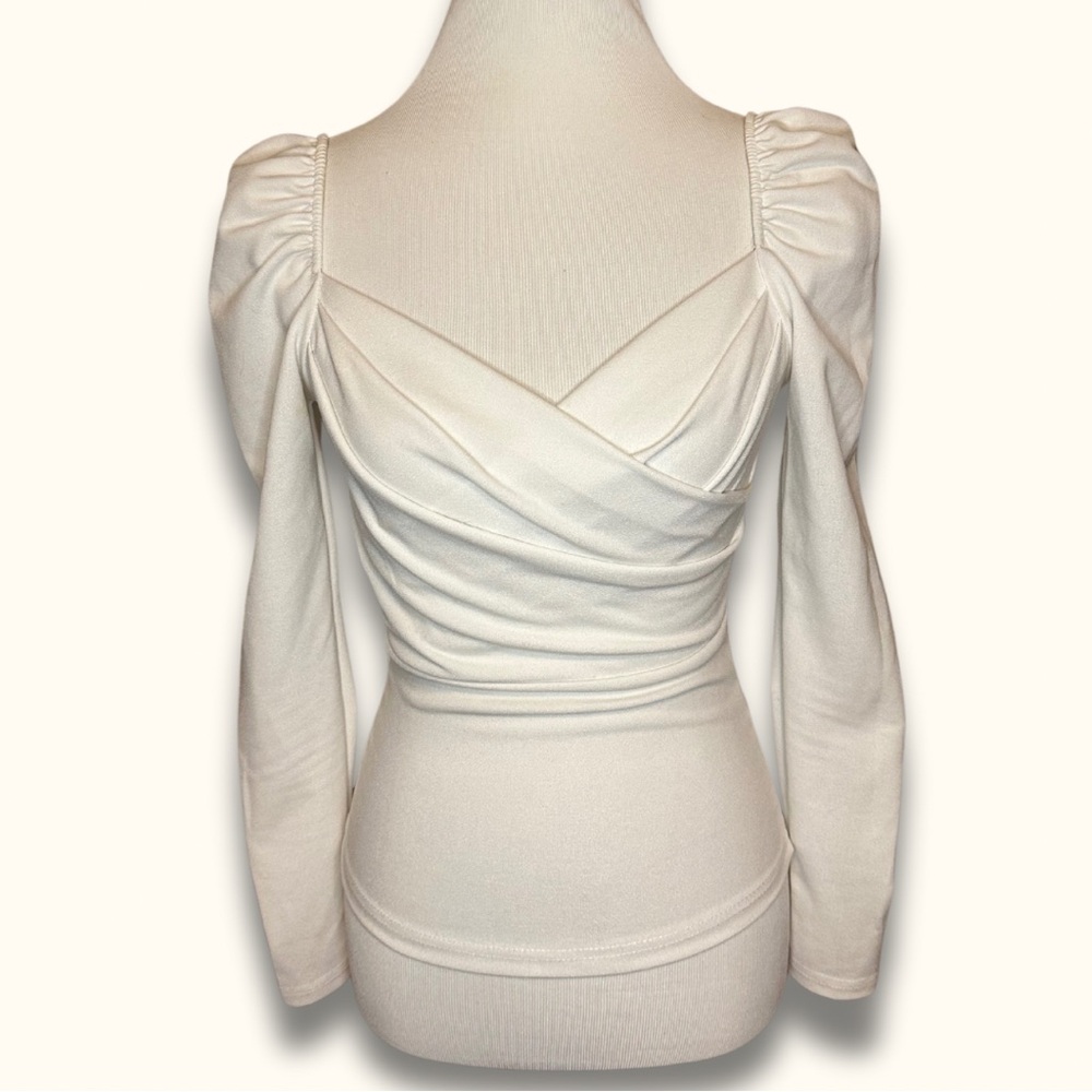 SHEIN Pure White Puff Shoulder Wrap Around Blouse (size XS)
